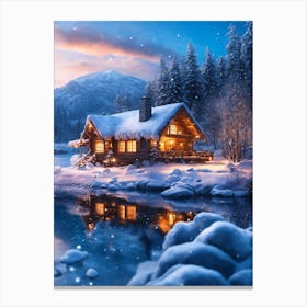 Cabin In The Snow Canvas Print