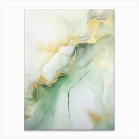 Green, White, Gold Flow Asbtract Painting 0 Canvas Print