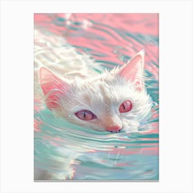 White Cat In Water 2 Canvas Print