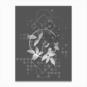 Vintage Lady Banks' Rose Botanical with Line Motif and Dot Pattern in Ghost Gray n.0071 Canvas Print