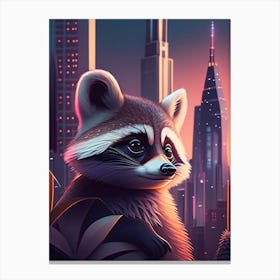 Raccoon With The City Skyline Canvas Print