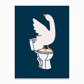 Silly Goose on Toilet Navy Canvas Print