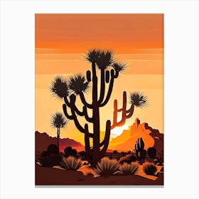 Joshua Trees At Sunset Retro Illustration (2) Canvas Print