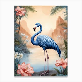 Floral Blue Flamingo Painting (16) Canvas Print