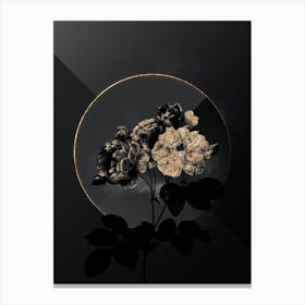 Shadowy Vintage Pink Damask Rose Botanical in Black and Gold n.0173 Canvas Print