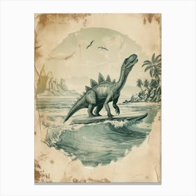 Vintage Stegosaurus Dinosaur On A Surf Board 2 Canvas Print