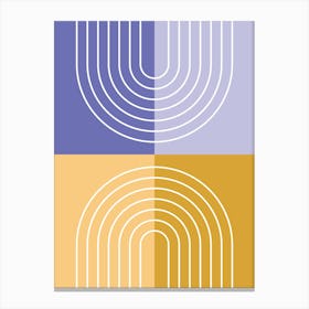 Abstract Rainbow Line and Blocks IV in Mustard Gold Purple Midcentury Modern Canvas Print