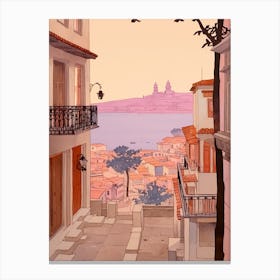 Cartagena Spain 5 Vintage Pink Travel Illustration Canvas Print