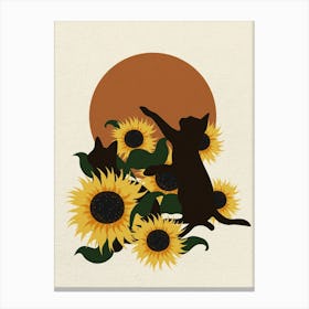MInimal art Cat And Sunflowers Canvas Print
