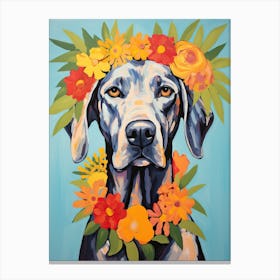 Great Dane Portrait With A Flower Crown, Matisse Painting Style 4 Canvas Print