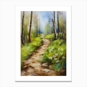 Path In The Woods.Canada's forests. Dirt path. Spring flowers. Forest trees. Artwork. Oil on canvas.2 Canvas Print