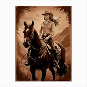 Cowgirl On Horse Vintage Poster 22 Canvas Print