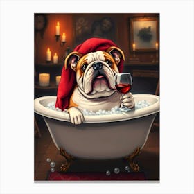 Cute Bulldog In Bath Canvas Print