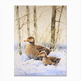 Snowy Duck Winter Painting Mixed Media 4 Canvas Print