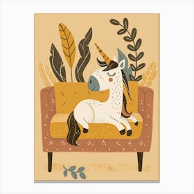 Unicorn On A Sofa Mustard Muted Pastels 2 Canvas Print