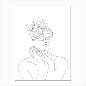 Woman With Flowers Line art Canvas Print