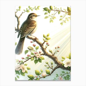 Bird On A Branch Nightingale Vintage Canvas Print