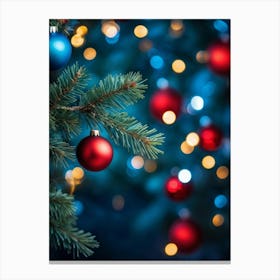 Closeup Of A Pine Tree Branch Under Night Time Setting Card Style Design With A Decorative Theme F Canvas Print