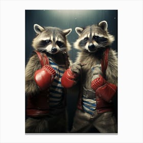 A Wrestling Raccoons In The Style Of Jasper Johns 3 Canvas Print