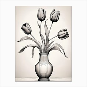 Vase of Tulips Minimalist Line Drawing Canvas Print