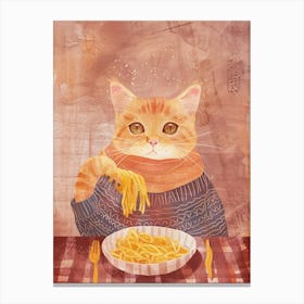 Cute Orange Cat Pasta Lover Folk Illustration 2 Canvas Print