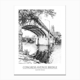 Congress Avenue Bridge Austin Texas Black And White Drawing 4 Poster Canvas Print