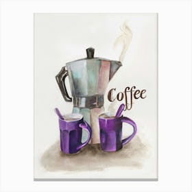 Coffee Percolator And Purple Cups 1 Canvas Print