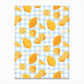 Lemon Pattern on Baby Blue Gingham Canvas Print