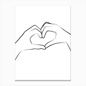 Two Hands Making A Heart hand drawing minimalist line art Canvas Print