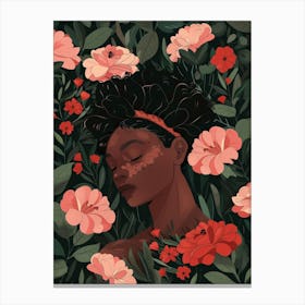 Black Girl In Flowers Canvas Print