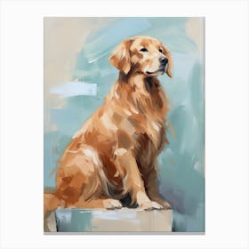 Golden Retriever Dog, Painting In Light Teal And Brown 3 Canvas Print