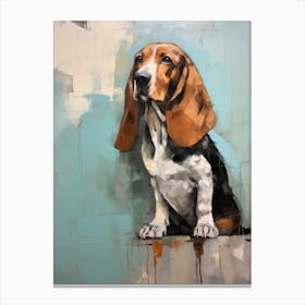 Basset Hound Dog, Painting In Light Teal And Brown 1 Canvas Print