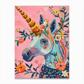 Unicorn Fauvism Inspired Floral Portrait 3 Canvas Print