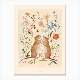 Folksy Floral Animal Drawing Mouse 5 Poster Canvas Print