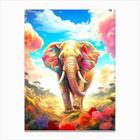 Elephant In The Field Canvas Print