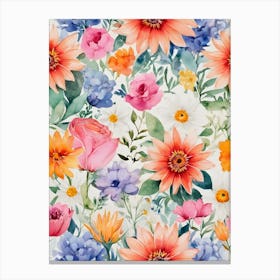 Watercolor Floral Pattern 3 Canvas Print