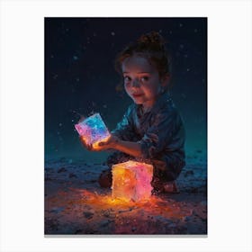 Little Girl Playing With Colorful Cubes Canvas Print