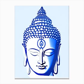 Buddha Symbol Blue And White 1 Line Drawing Canvas Print