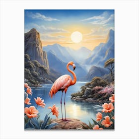 Floral Blue Flamingo Painting (44) Canvas Print