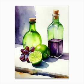 Lime and Grape near a bottle watercolor painting 16 Canvas Print