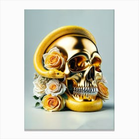 Gold Skull With Roses Canvas Print