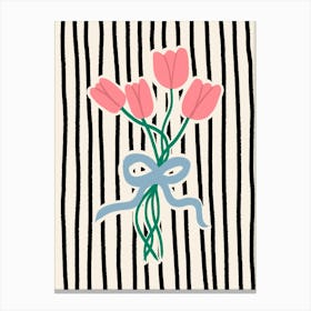 Tulips in Bow Black Stripes Canvas Print