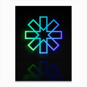 Neon Blue and Green Abstract Geometric Glyph on Black n.0050 Canvas Print