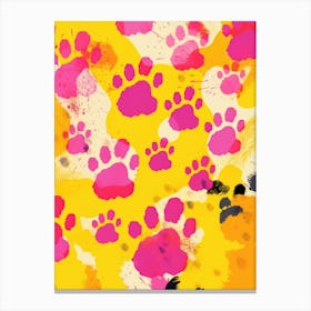 Paw Prints On Yellow Background Canvas Print