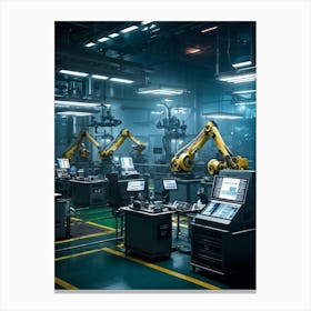 Futuristic Factory Interior Where An Artificial Intelligence Ai Manager Monitors Operations Mult (4) Canvas Print