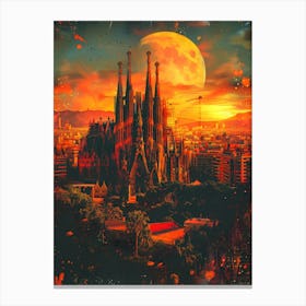 Sagrada Familia, Cityscape Collage Retro Canvas Print