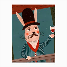 Hare Rabbit Cheers With A Glass Of Wine Canvas Print