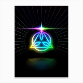 Neon Geometric Glyph in Candy Blue and Pink with Rainbow Sparkle on Black n.0464 Canvas Print