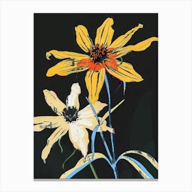 Neon Flowers On Black Black Eyed Susan 2 Canvas Print