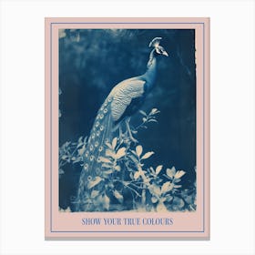 Cyanotype Inspired Peacock In The Leaves 1 Poster Canvas Print